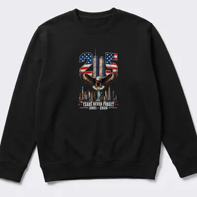 Vintage patriotic T-shirt featuring an eagle, Statue of Liberty, and skyline with commemorative text — printed on a unisex sweatshirt