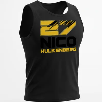 Bold typography tee featuring 27 Nico Hulkenberg in yellow, black, and white — printed on a tank top