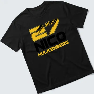 Bold typography tee featuring 27 Nico Hulkenberg in yellow, black, and white