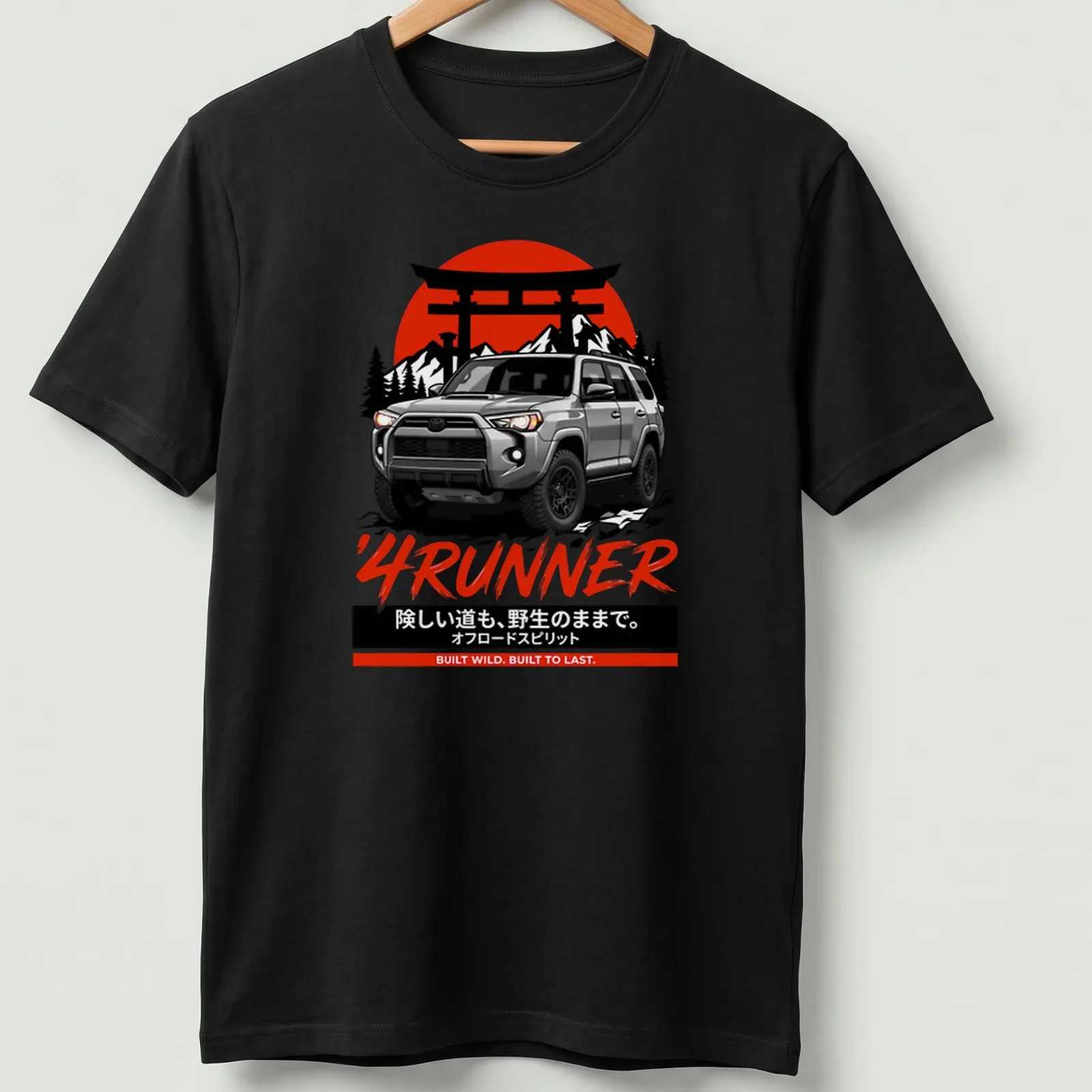 Retro Toyota 4Runner t-shirt with bold text in red, black, white, and gray — printed on a unisex t-shirt