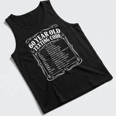 Vintage Texting Code t-shirt featuring humorous messaging about aging. — printed on a tank top