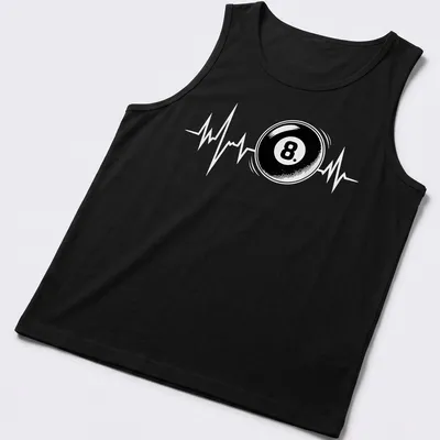 Bold graphic of an 8 ball with a heartbeat line in black and white. — printed on a tank top