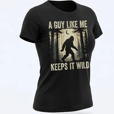 Vintage distressed Bigfoot graphic tee with humorous text about wild living — printed on a women's shirt