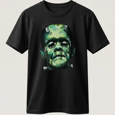 Vintage illustration of Frankenstein's character head in green and gray