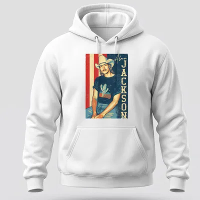 Retro fan t-shirt featuring Alan Jackson with neon cactus design — printed on a unisex hoodie