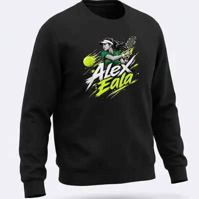 Dynamic illustration of tennis player Alex Eala in action with vibrant colors — printed on a unisex sweatshirt