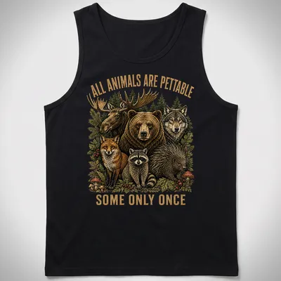 Vintage nature tee with a humorous wildlife graphic and colorful animals — printed on a tank top