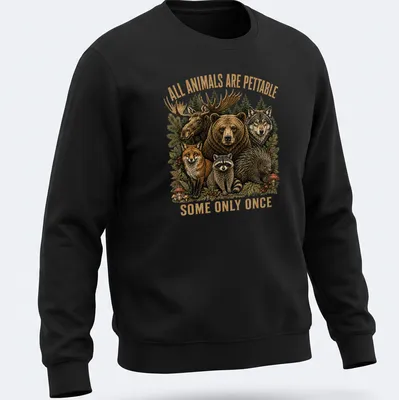 Vintage nature tee with a humorous wildlife graphic and colorful animals — printed on a unisex sweatshirt