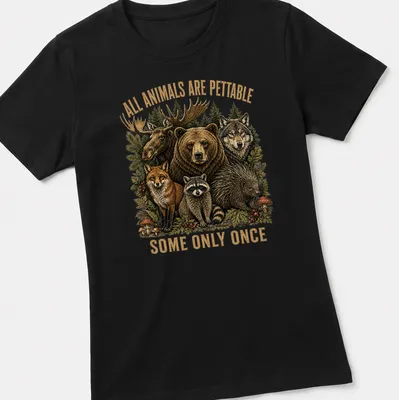 Vintage nature tee with a humorous wildlife graphic and colorful animals — printed on a women's shirt