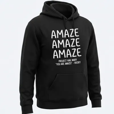 Bold typography t-shirt featuring repeated text 'AMAZE' in white — printed on a unisex hoodie