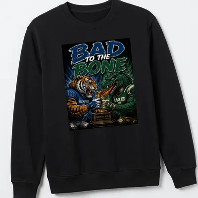 Illustration of the Memphis Tigers and UAB Blazers mascots with bold colors — printed on a unisex sweatshirt