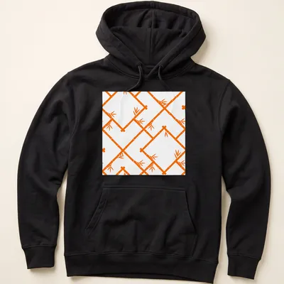 Modern chinoiserie bamboo lattice pattern in orange and white — printed on a unisex hoodie