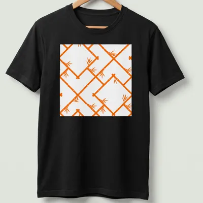 Modern chinoiserie bamboo lattice pattern in orange and white