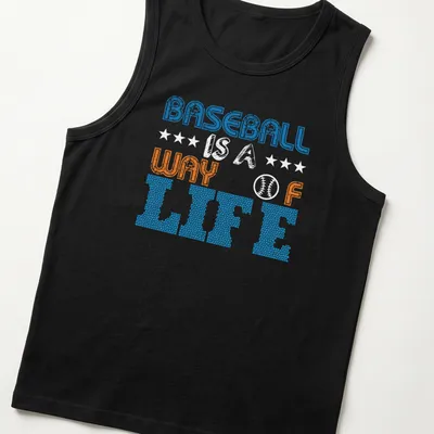 Distressed Baseball Way of Life t-shirt with bold lettering — printed on a tank top