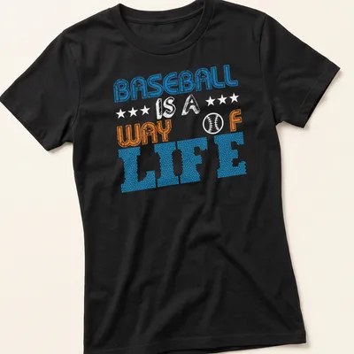 Distressed Baseball Way of Life t-shirt with bold lettering — printed on a women's shirt
