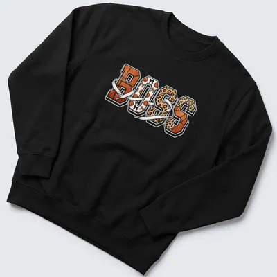 Glam sports t-shirt with 'BOSS' text and leopard print design — printed on a unisex sweatshirt