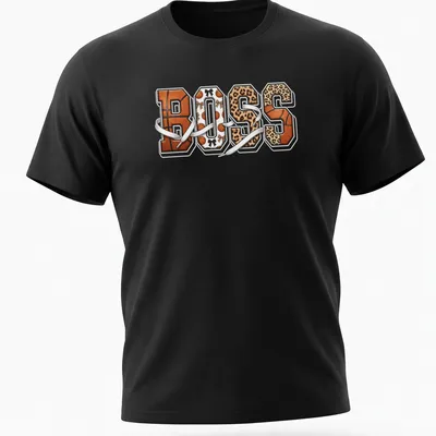Glam sports t-shirt with 'BOSS' text and leopard print design