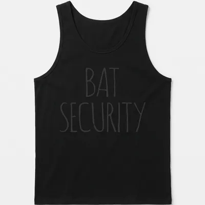 Bold handwritten Bat Security Halloween t-shirt with a bat graphic — printed on a tank top