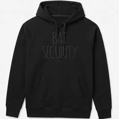 Bold handwritten Bat Security Halloween t-shirt with a bat graphic — printed on a unisex hoodie