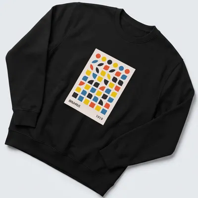 Minimalist shirt featuring geometric abstract design with Bauhaus 1919 text — printed on a unisex sweatshirt