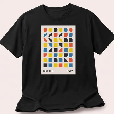Minimalist shirt featuring geometric abstract design with Bauhaus 1919 text