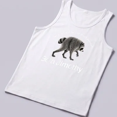 Vintage style shirt featuring a raccoon and humorous text about being a Jimothy. — printed on a tank top