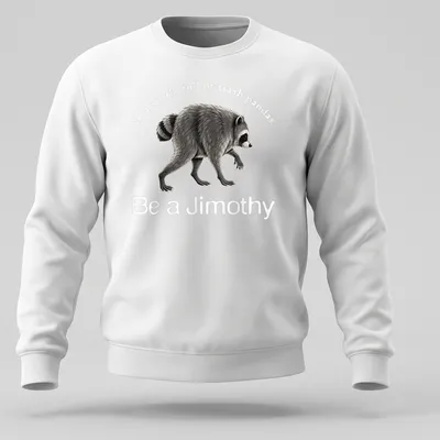 Vintage style shirt featuring a raccoon and humorous text about being a Jimothy. — printed on a unisex sweatshirt