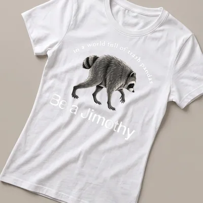 Vintage style shirt featuring a raccoon and humorous text about being a Jimothy. — printed on a women's shirt