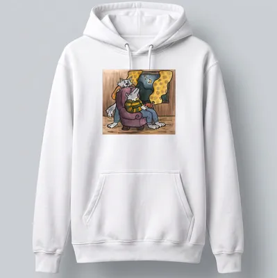 Whimsical illustration of reading wolves with the phrase 'Be Kind To Me' in various colors — printed on a unisex hoodie