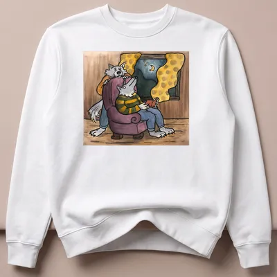 Whimsical illustration of reading wolves with the phrase 'Be Kind To Me' in various colors — printed on a unisex sweatshirt