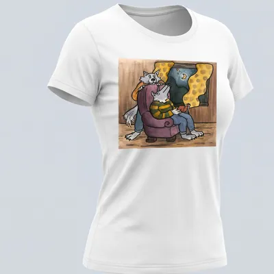 Whimsical illustration of reading wolves with the phrase 'Be Kind To Me' in various colors — printed on a women's shirt