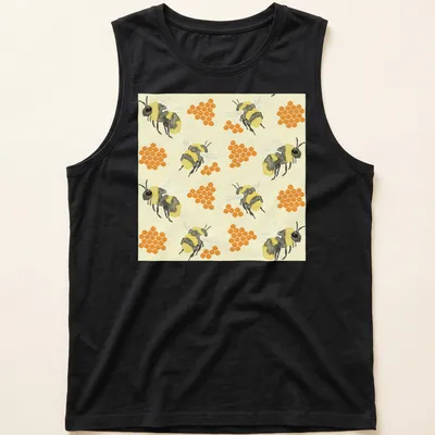 Watercolor print featuring bees and honeycombs in vibrant colors. — printed on a tank top
