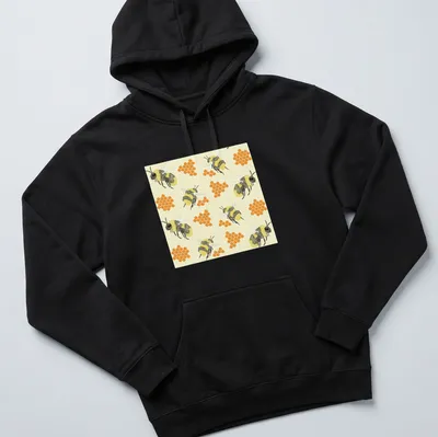 Watercolor print featuring bees and honeycombs in vibrant colors. — printed on a unisex hoodie
