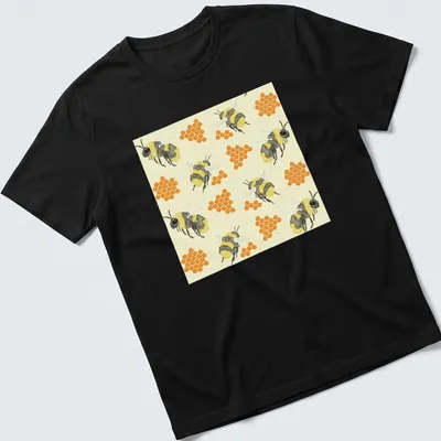 Watercolor print featuring bees and honeycombs in vibrant colors.