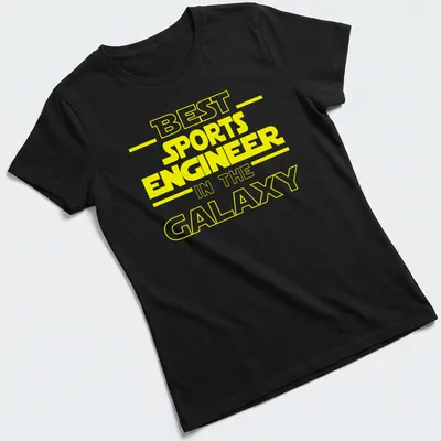 Bold yellow typography stating 'Best Sports Engineer In The Galaxy' on a — printed on a women's shirt