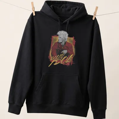 Billy Idol 2026 Tour t-shirt featuring grunge retro text and design — printed on a unisex hoodie