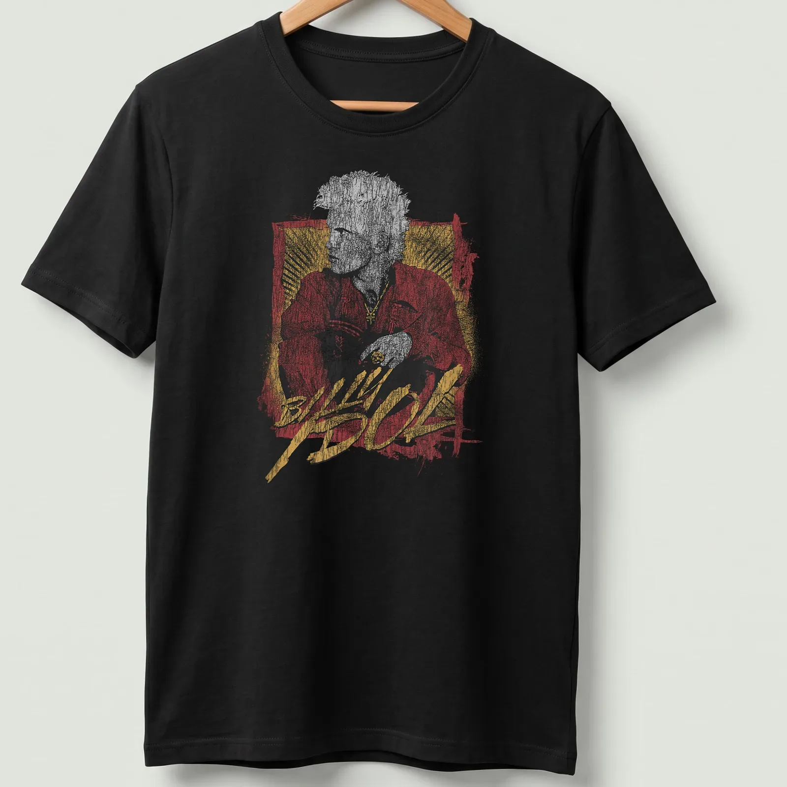 Billy Idol 2026 Tour t-shirt featuring grunge retro text and design — printed on a unisex t-shirt