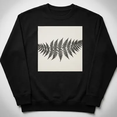 Botanical illustration of a fern frond in black and white — printed on a unisex sweatshirt