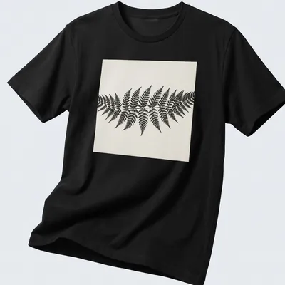 Botanical illustration of a fern frond in black and white