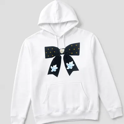Cottagecore style t-shirt featuring a black velvet bow with heart and flowers — printed on a unisex hoodie