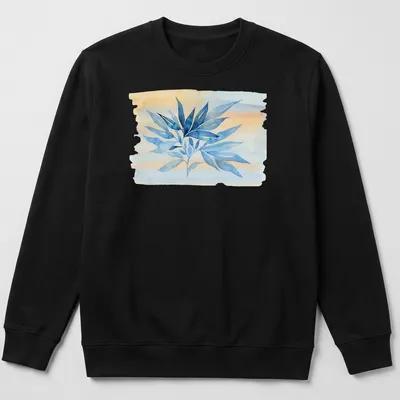 Watercolor botanical branch in blue, peach, and soft yellow on — printed on a unisex sweatshirt