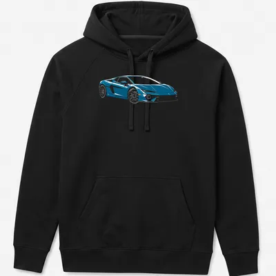 Illustration of a blue Lamborghini Temerario on a — printed on a unisex hoodie