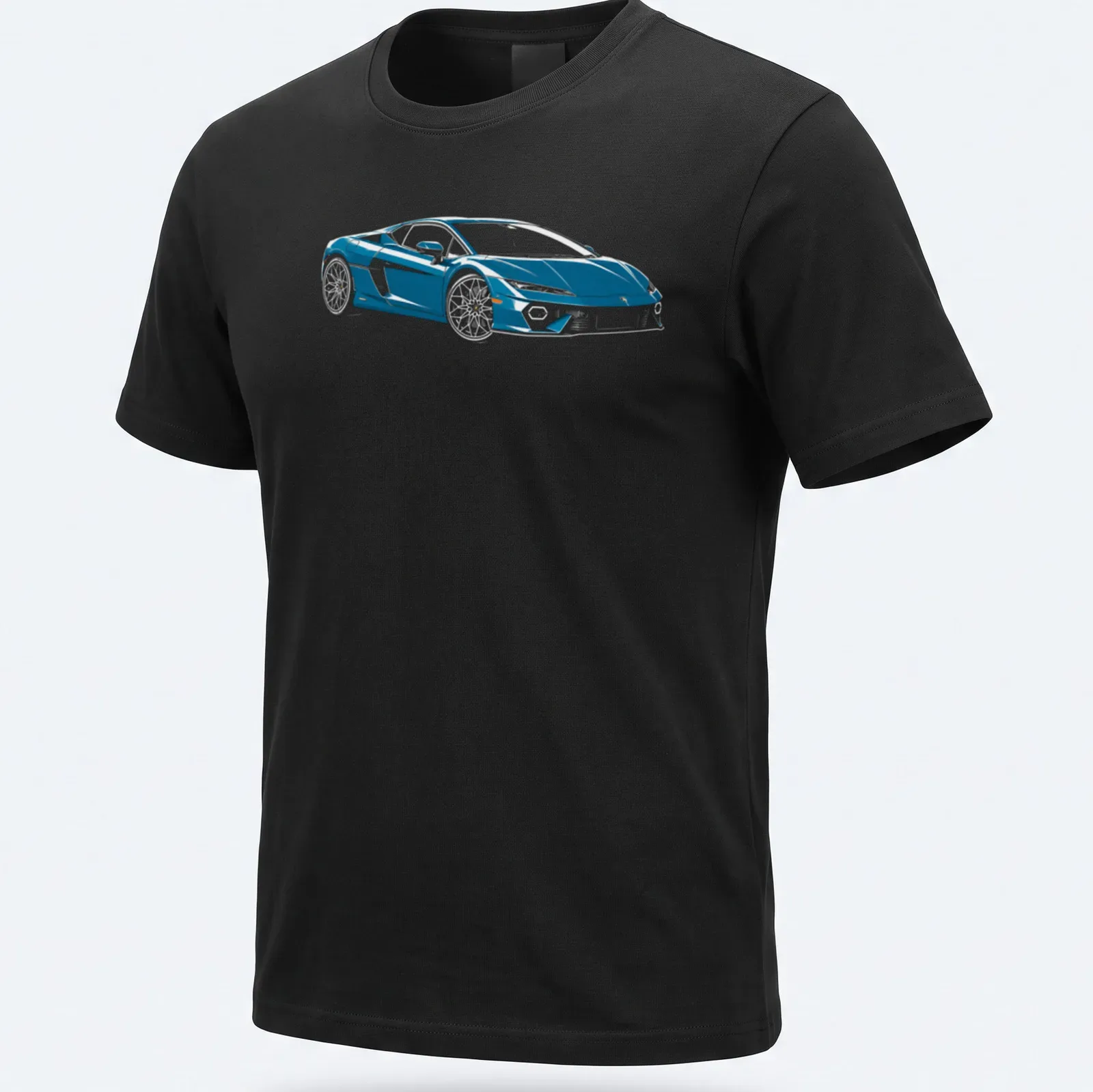 Illustration of a blue Lamborghini Temerario on a — printed on a unisex t-shirt