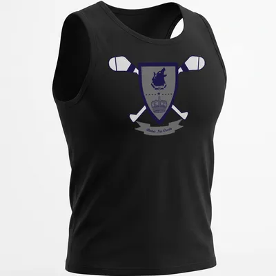 Shield design featuring a wolf crest emblem with navy blue, gray, and white colors — printed on a tank top
