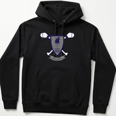 Shield design featuring a wolf crest emblem with navy blue, gray, and white colors — printed on a unisex hoodie