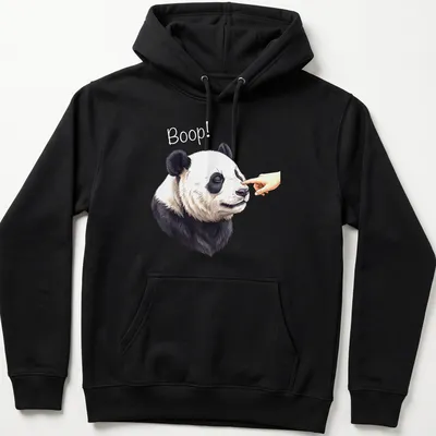 Realistic panda nose illustration with the word Boop! above it in a cute design. — printed on a unisex hoodie
