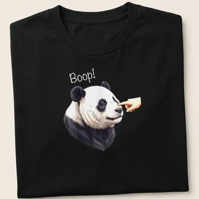 Realistic panda nose illustration with the word Boop! above it in a cute design.