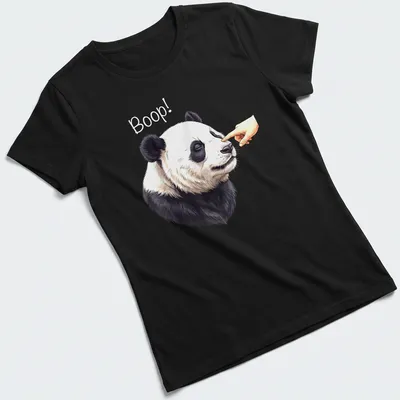 Realistic panda nose illustration with the word Boop! above it in a cute design. — printed on a women's shirt