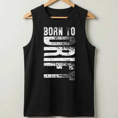 Bold typography shirt displaying 'Born To Drift' with a drifting car graphic — printed on a tank top