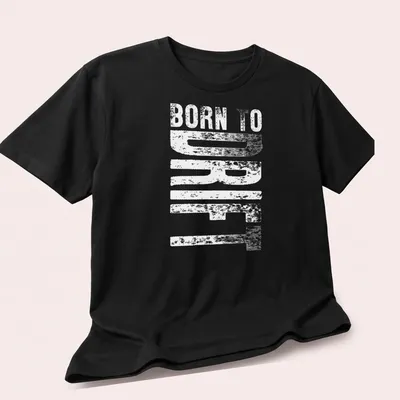 Bold typography shirt displaying 'Born To Drift' with a drifting car graphic — printed on a unisex t-shirt (angled view)
